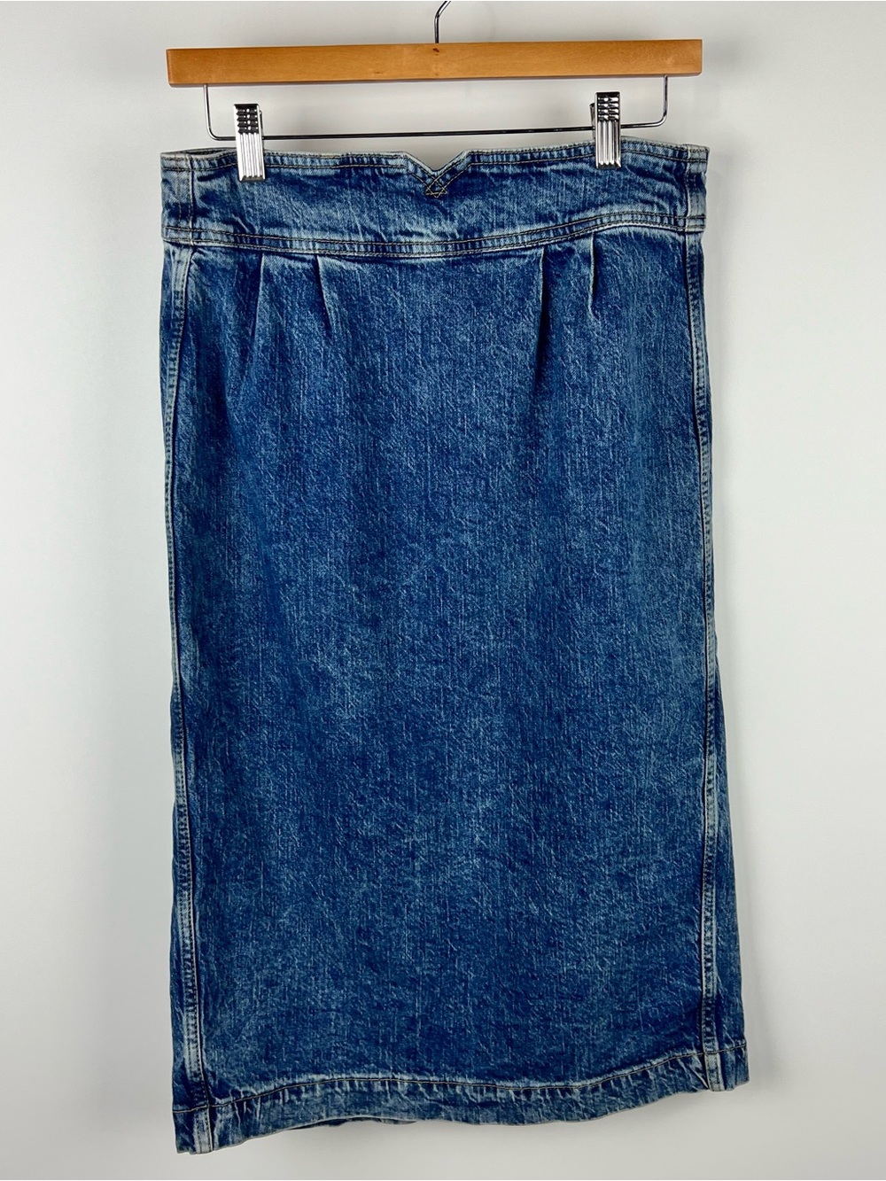 Gap Denim Midi Pencil Skirt Back Slit Zipper Casual Coastal Nautical Blue 8P